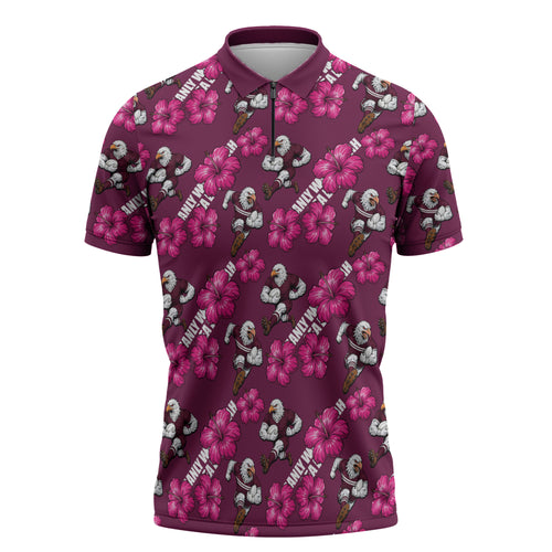 Manly Warringah Sea Eagles Zipper Polo Shirt Tropical Hibiscus Floral Seamless Rugby Mascot