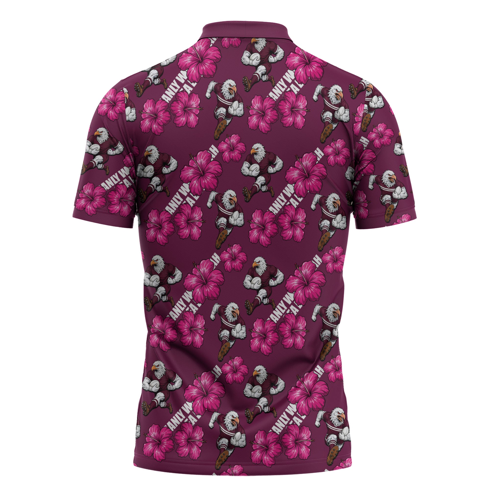 Manly Warringah Sea Eagles Zipper Polo Shirt Tropical Hibiscus Floral Seamless Rugby Mascot