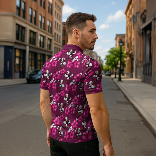 Manly Warringah Sea Eagles Zipper Polo Shirt Tropical Hibiscus Floral Seamless Rugby Mascot