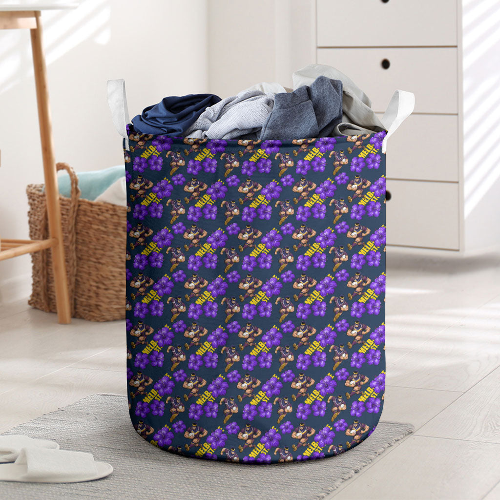 Melbourne Storm Laundry Basket Tropical Hibiscus Floral Seamless Rugby Mascot