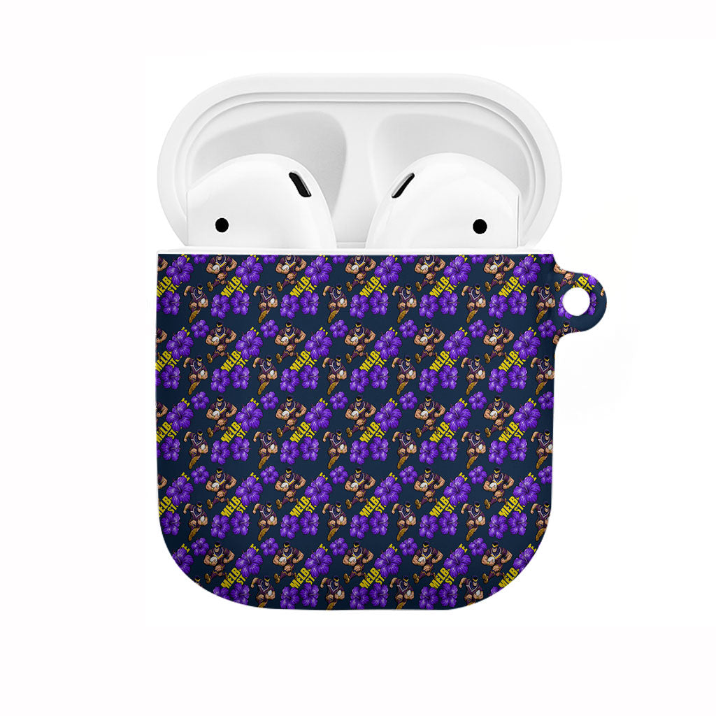 Melbourne Storm AirPods Case Tropical Hibiscus Floral Seamless Rugby Mascot