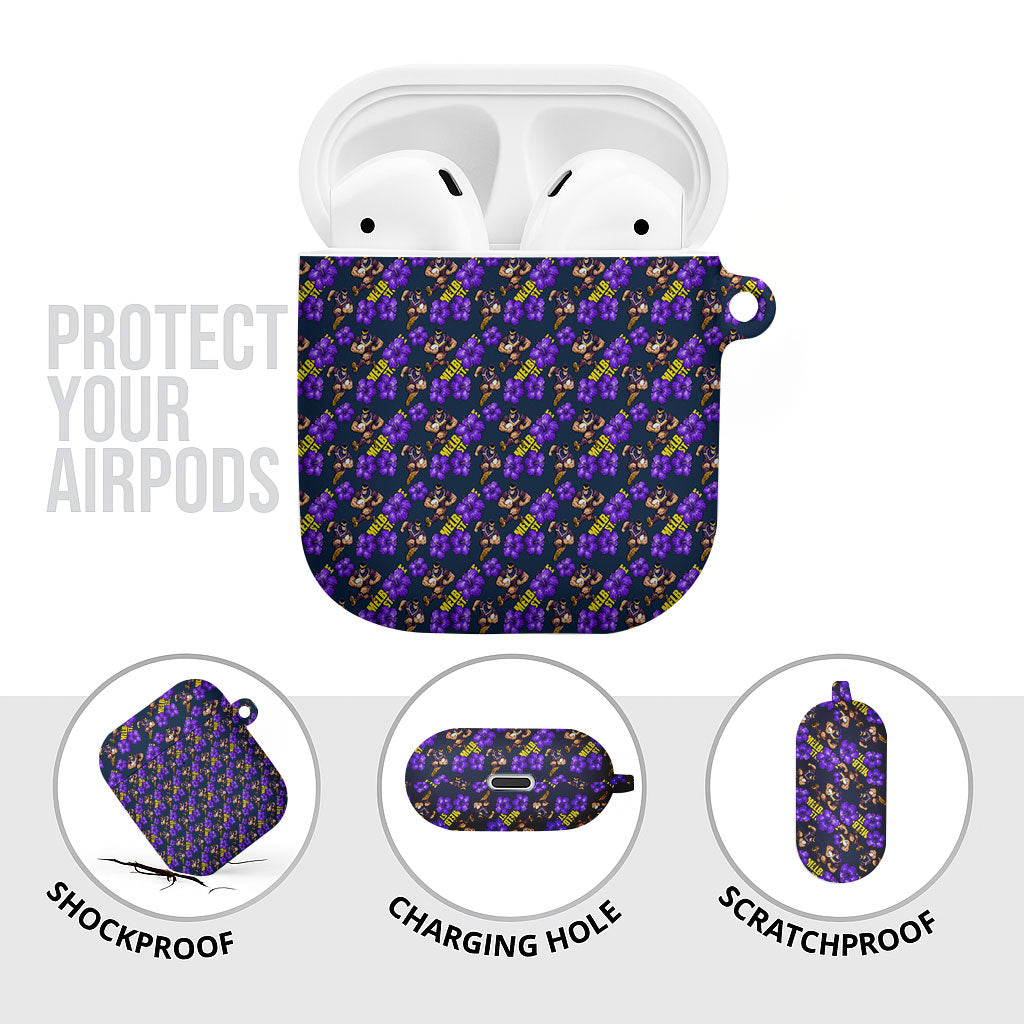 Melbourne Storm AirPods Case Tropical Hibiscus Floral Seamless Rugby Mascot