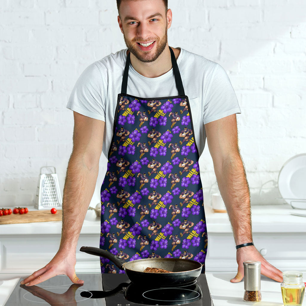 Melbourne Storm Apron Tropical Hibiscus Floral Seamless Rugby Mascot