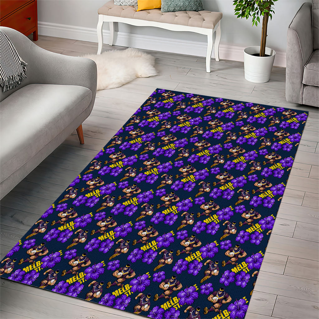 Melbourne Storm Area Rug Tropical Hibiscus Floral Seamless Rugby Mascot