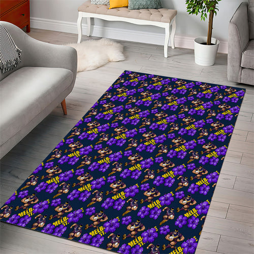 Melbourne Storm Area Rug Tropical Hibiscus Floral Seamless Rugby Mascot