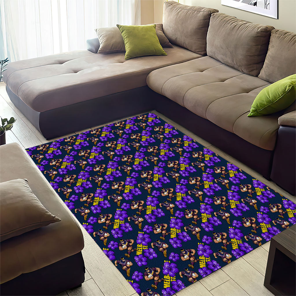 Melbourne Storm Area Rug Tropical Hibiscus Floral Seamless Rugby Mascot