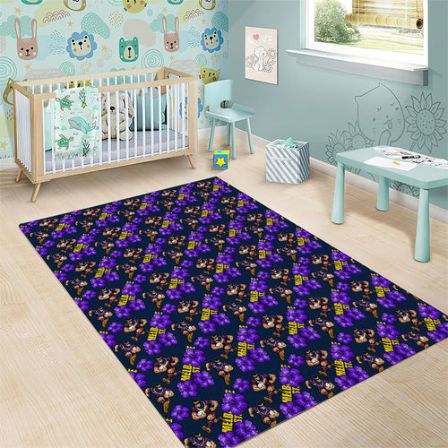 Melbourne Storm Area Rug Tropical Hibiscus Floral Seamless Rugby Mascot