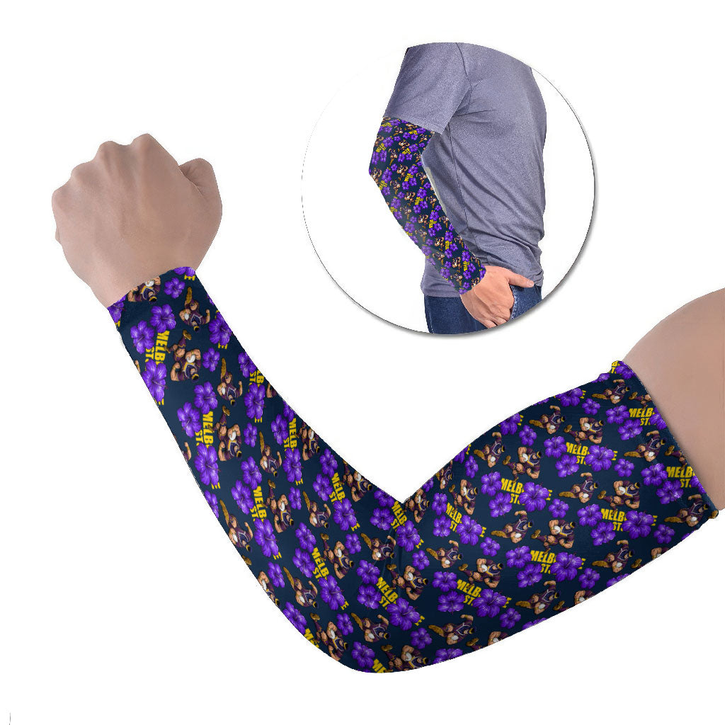 Melbourne Storm Arm Sleeves Tropical Hibiscus Floral Seamless Rugby Mascot