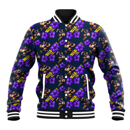 Melbourne Storm Baseball Jacket Tropical Hibiscus Floral Seamless Rugby Mascot