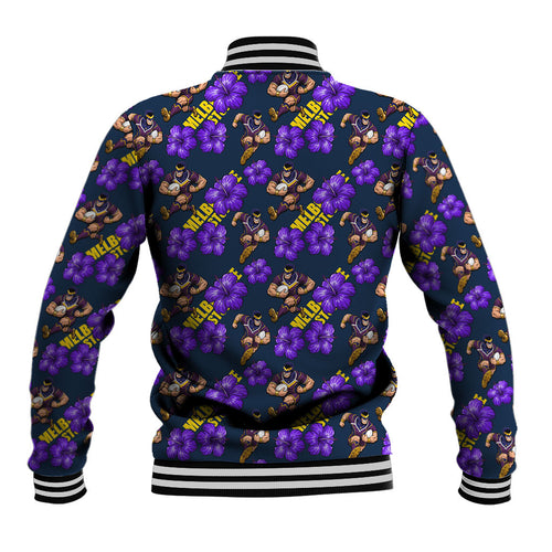 Melbourne Storm Baseball Jacket Tropical Hibiscus Floral Seamless Rugby Mascot