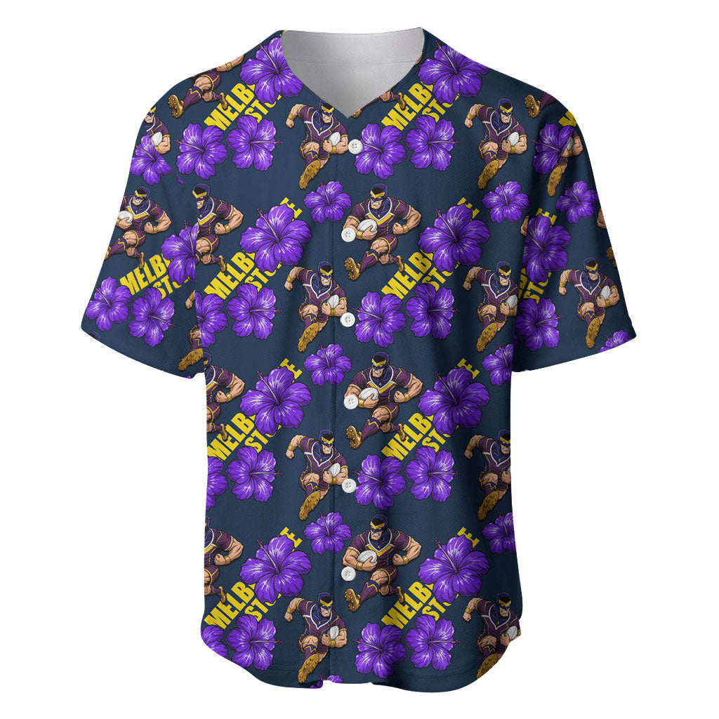 Melbourne Storm Baseball Jersey Tropical Hibiscus Floral Seamless Rugby Mascot