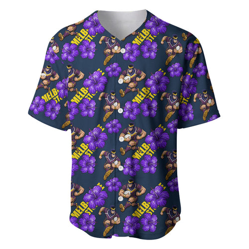 Melbourne Storm Baseball Jersey Tropical Hibiscus Floral Seamless Rugby Mascot