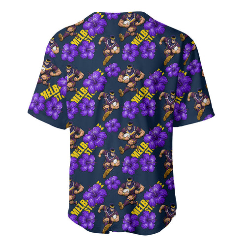 Melbourne Storm Baseball Jersey Tropical Hibiscus Floral Seamless Rugby Mascot