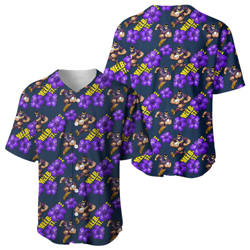 Melbourne Storm Baseball Jersey Tropical Hibiscus Floral Seamless Rugby Mascot