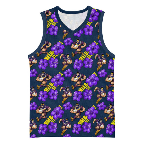 Melbourne Storm Basketball Jersey Tropical Hibiscus Floral Seamless Rugby Mascot