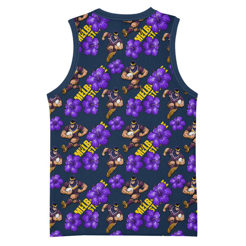 Melbourne Storm Basketball Jersey Tropical Hibiscus Floral Seamless Rugby Mascot