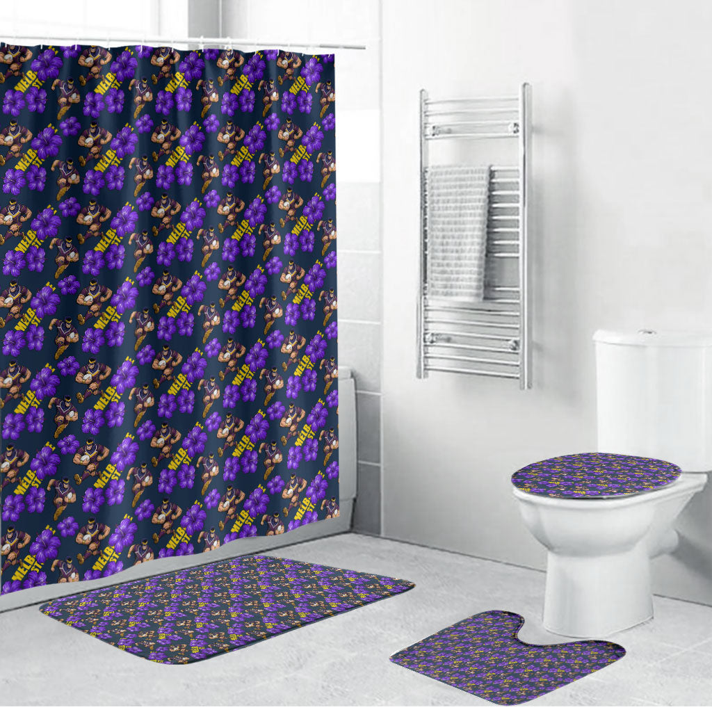 Melbourne Storm Bathroom Set Tropical Hibiscus Floral Seamless Rugby Mascot
