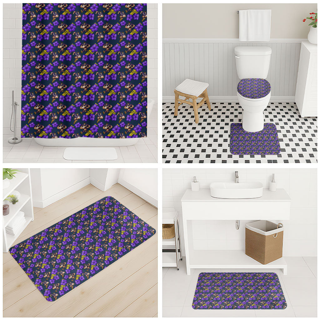 Melbourne Storm Bathroom Set Tropical Hibiscus Floral Seamless Rugby Mascot