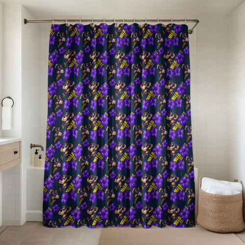 Melbourne Storm Bathroom Set Tropical Hibiscus Floral Seamless Rugby Mascot