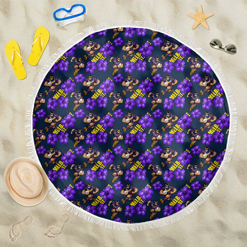 Melbourne Storm Beach Blanket Tropical Hibiscus Floral Seamless Rugby Mascot