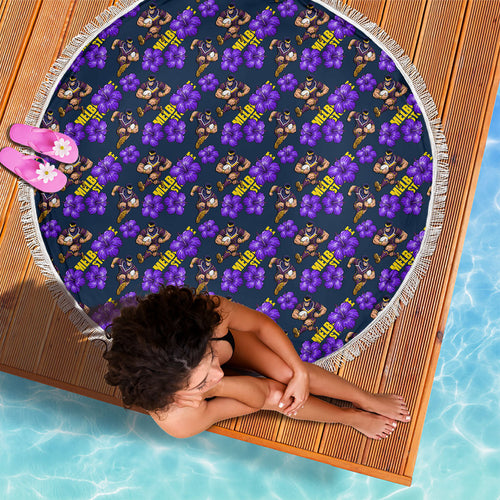 Melbourne Storm Beach Blanket Tropical Hibiscus Floral Seamless Rugby Mascot