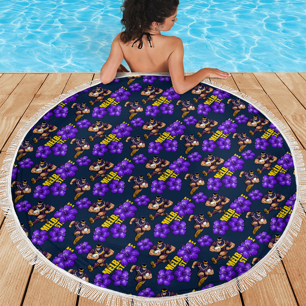 Melbourne Storm Beach Blanket Tropical Hibiscus Floral Seamless Rugby Mascot