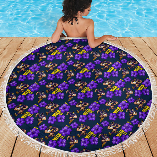 Melbourne Storm Beach Blanket Tropical Hibiscus Floral Seamless Rugby Mascot