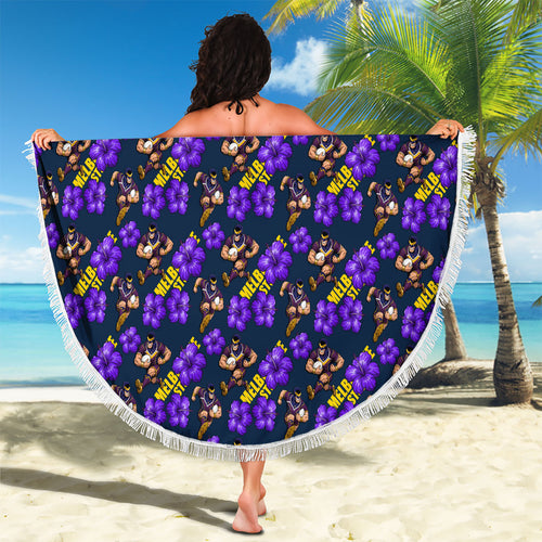 Melbourne Storm Beach Blanket Tropical Hibiscus Floral Seamless Rugby Mascot