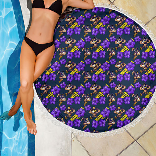 Melbourne Storm Beach Blanket Tropical Hibiscus Floral Seamless Rugby Mascot