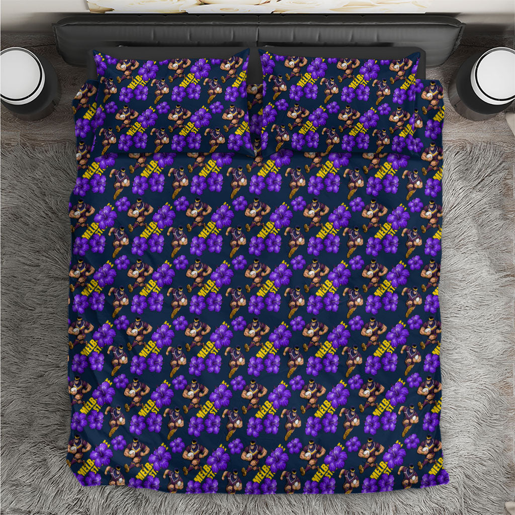 Melbourne Storm Bedding Set Tropical Hibiscus Floral Seamless Rugby Mascot