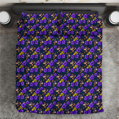 Melbourne Storm Bedding Set Tropical Hibiscus Floral Seamless Rugby Mascot