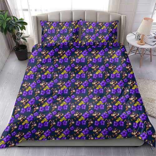 Melbourne Storm Bedding Set Tropical Hibiscus Floral Seamless Rugby Mascot