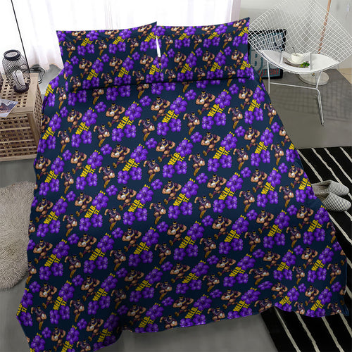 Melbourne Storm Bedding Set Tropical Hibiscus Floral Seamless Rugby Mascot
