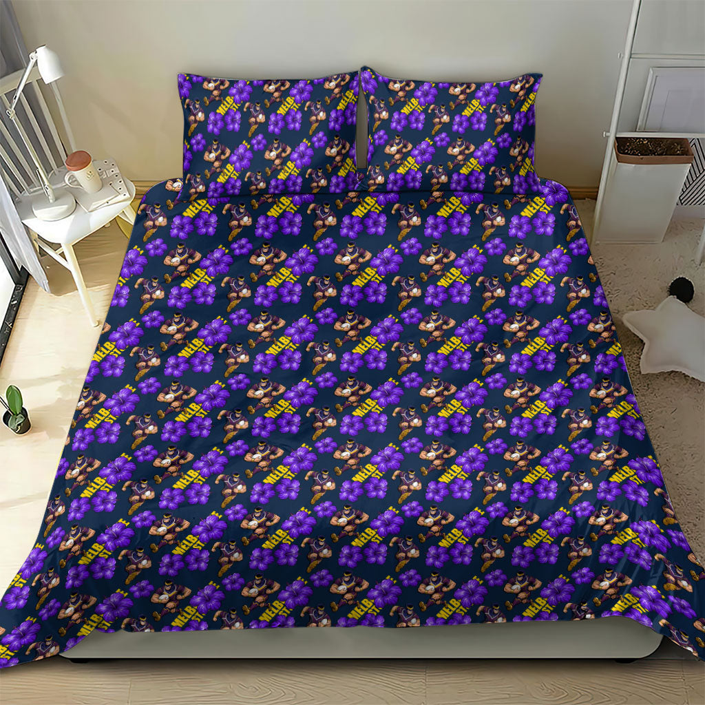 Melbourne Storm Bedding Set Tropical Hibiscus Floral Seamless Rugby Mascot