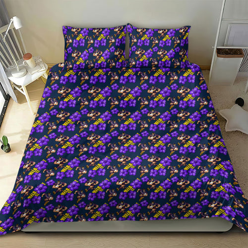 Melbourne Storm Bedding Set Tropical Hibiscus Floral Seamless Rugby Mascot