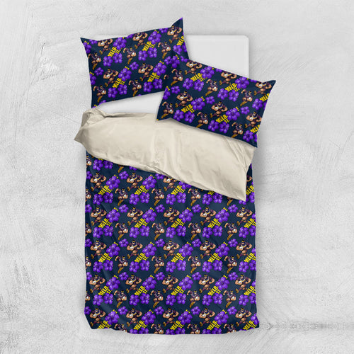 Melbourne Storm Bedding Set Tropical Hibiscus Floral Seamless Rugby Mascot