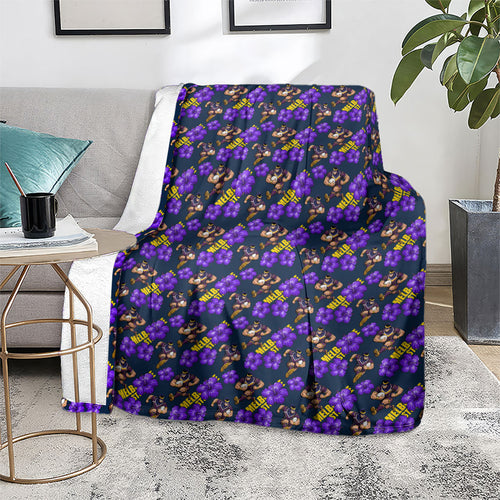 Melbourne Storm Blanket Tropical Hibiscus Floral Seamless Rugby Mascot