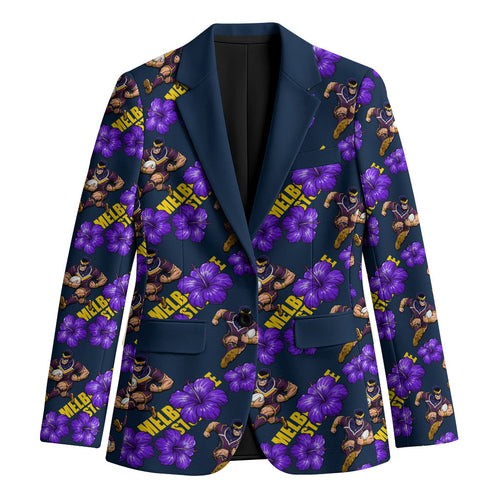 Melbourne Storm Blazer Tropical Hibiscus Floral Seamless Rugby Mascot