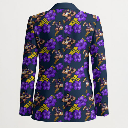 Melbourne Storm Blazer Tropical Hibiscus Floral Seamless Rugby Mascot