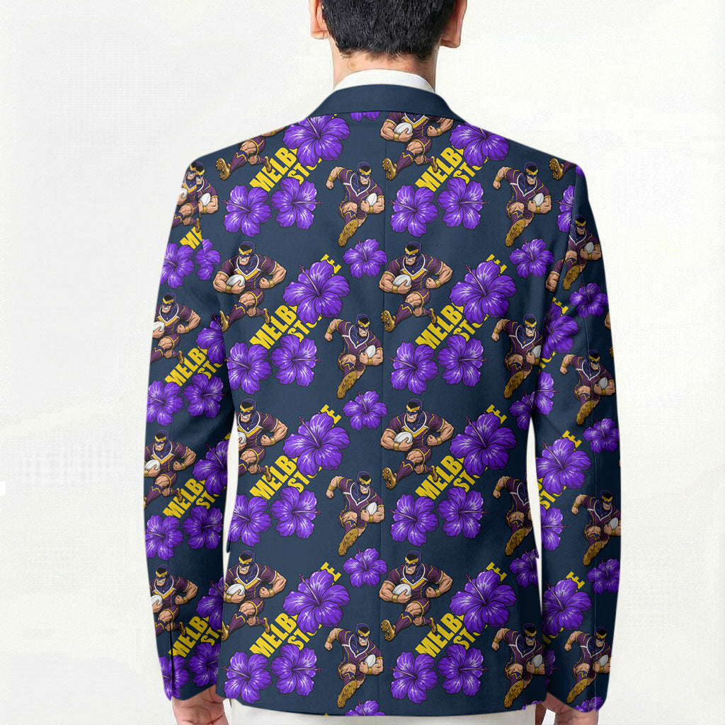 Melbourne Storm Blazer Tropical Hibiscus Floral Seamless Rugby Mascot