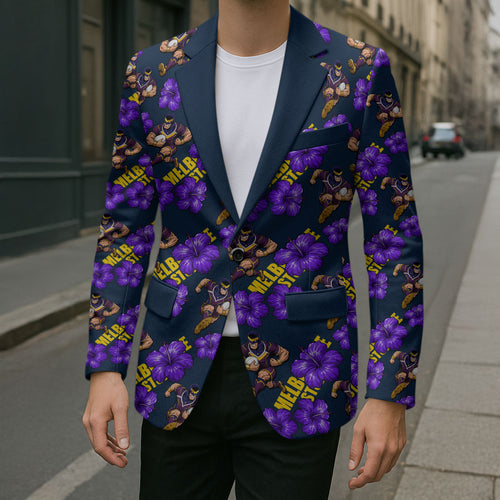 Melbourne Storm Blazer Tropical Hibiscus Floral Seamless Rugby Mascot