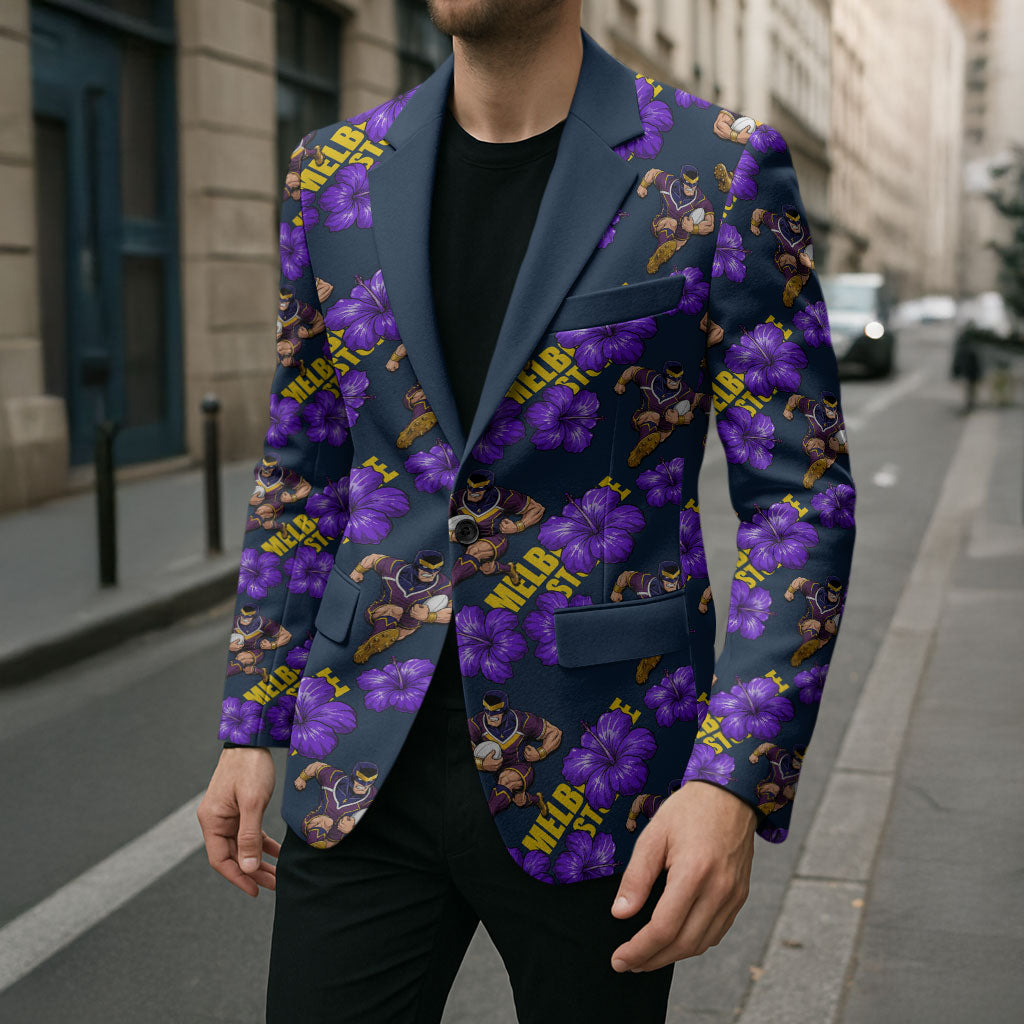 Melbourne Storm Blazer Tropical Hibiscus Floral Seamless Rugby Mascot