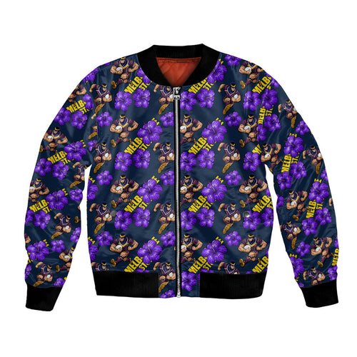 Melbourne Storm Bomber Jacket Tropical Hibiscus Floral Seamless Rugby Mascot