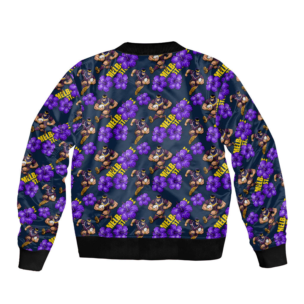Melbourne Storm Bomber Jacket Tropical Hibiscus Floral Seamless Rugby Mascot