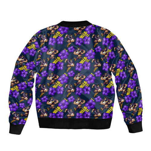 Melbourne Storm Bomber Jacket Tropical Hibiscus Floral Seamless Rugby Mascot