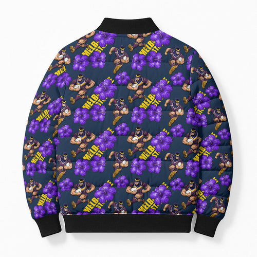 Melbourne Storm Bomber Puffer Jacket Tropical Hibiscus Floral Seamless Rugby Mascot