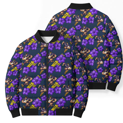 Melbourne Storm Bomber Puffer Jacket Tropical Hibiscus Floral Seamless Rugby Mascot