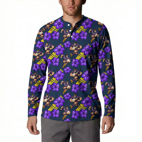 Melbourne Storm Button Sweatshirt Tropical Hibiscus Floral Seamless Rugby Mascot