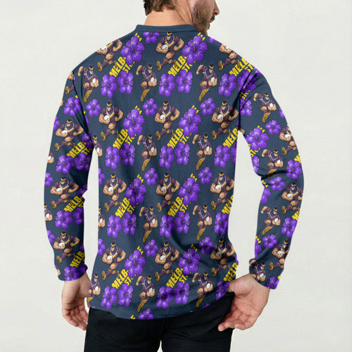 Melbourne Storm Button Sweatshirt Tropical Hibiscus Floral Seamless Rugby Mascot