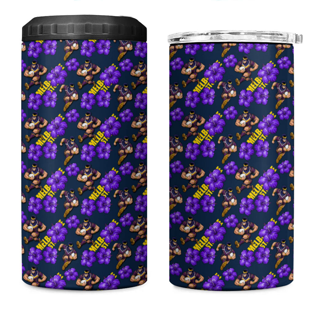 Melbourne Storm 4 in 1 Can Cooler Tumbler Tropical Hibiscus Floral Seamless Rugby Mascot